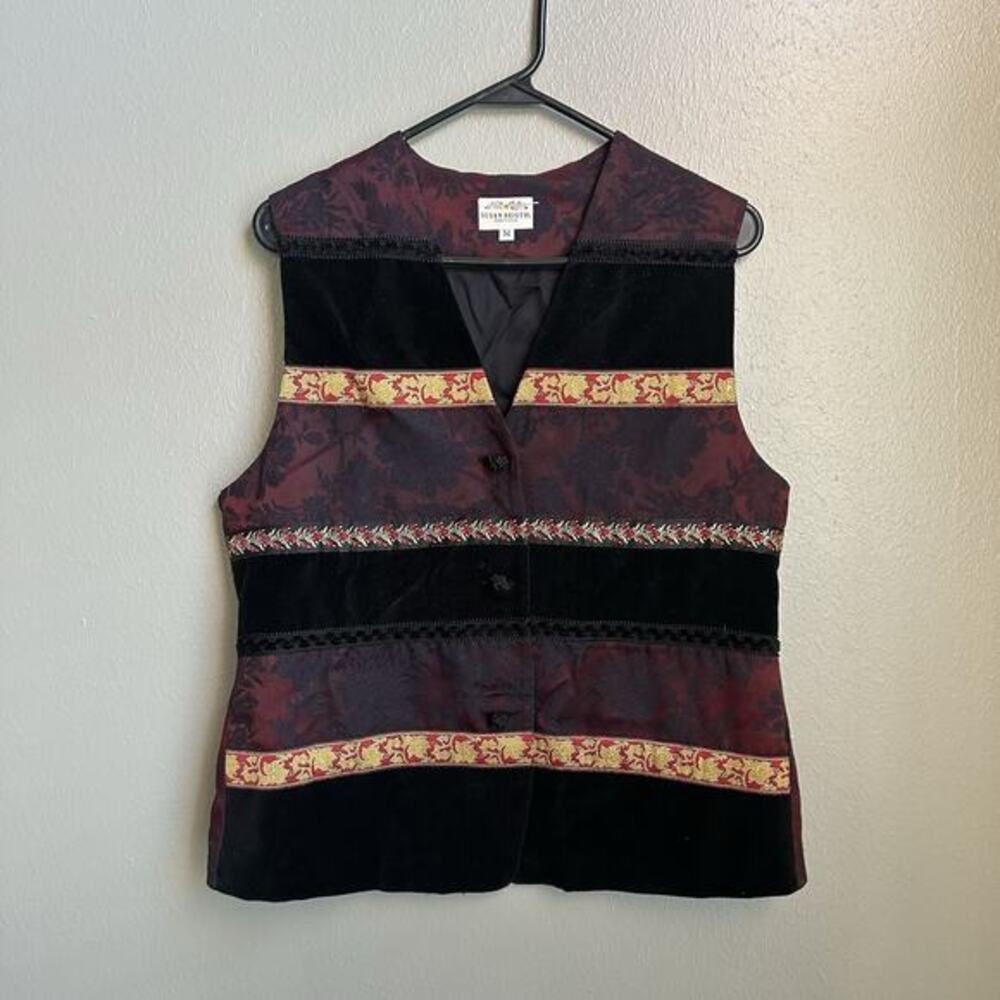 Vintage Susan Bristol Women’s Velvet Floral Jacquard Vest M Whimsigoth Boho‎